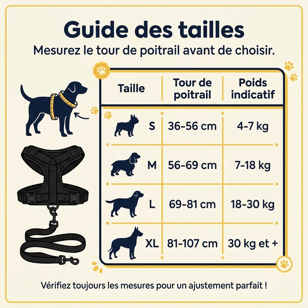 Guide des tailles du harnais FurLift